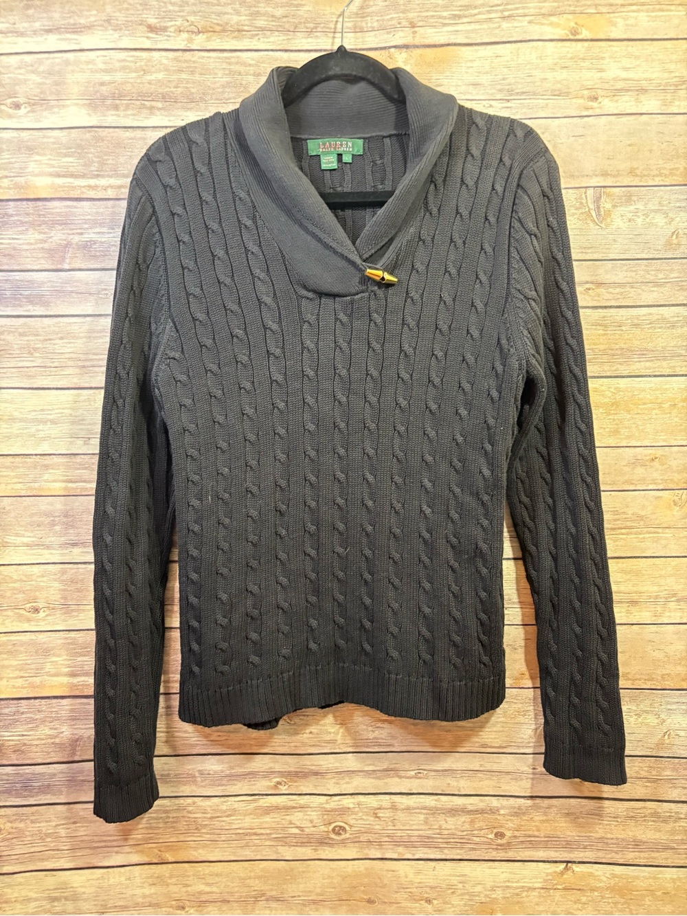 Lauren Ralph Lauren Black Cable Knit Sweater Size Large
